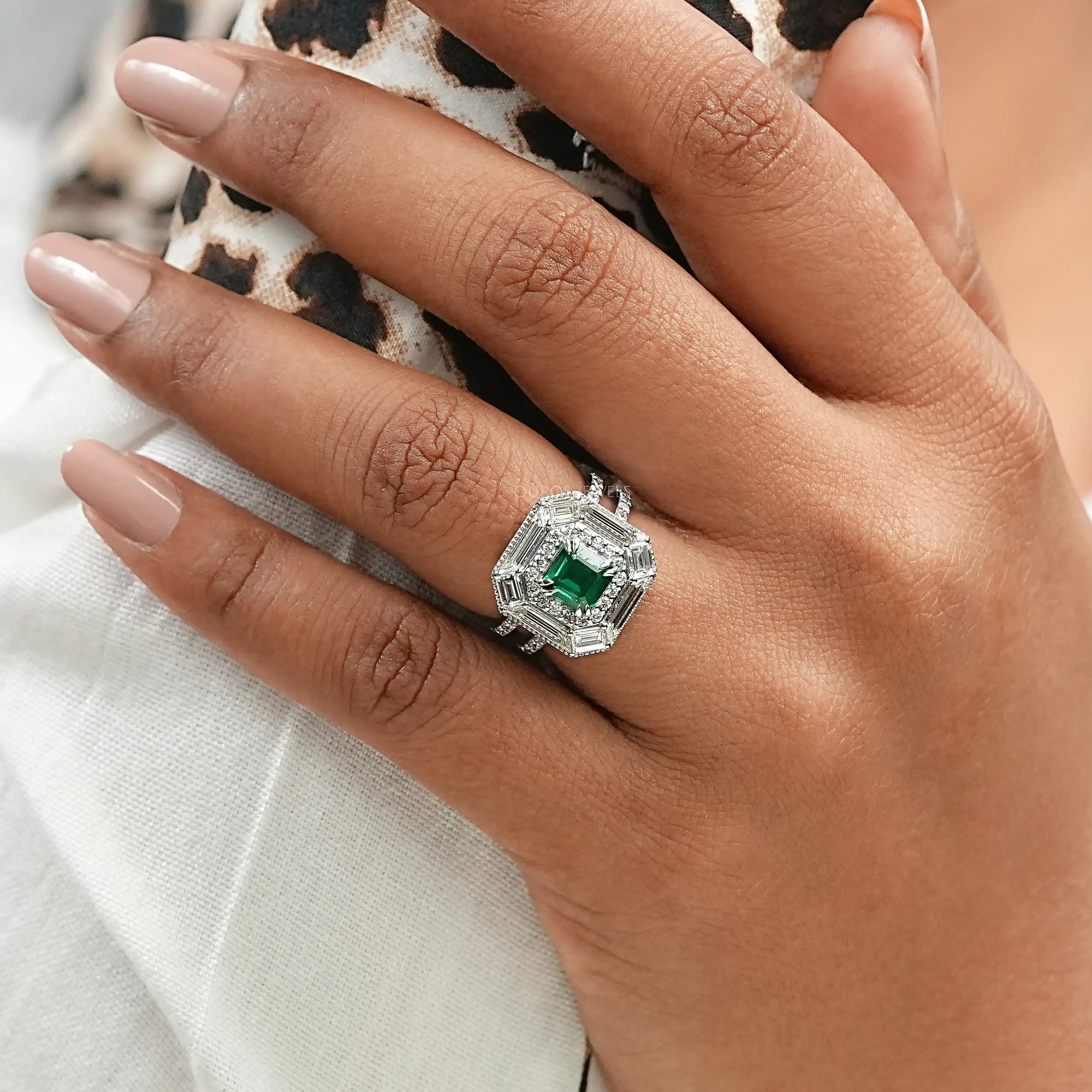 Asscher Shape Lab Gemstone Halo Anniversary Ring Ring