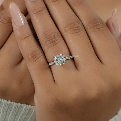 Asscher Lab Diamond Hidden Halo Accent Ring