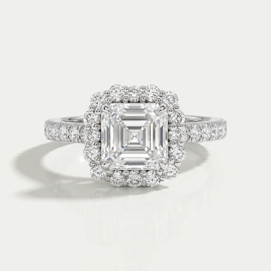 Asscher Cut Lab Diamond Halo Engagement Ring