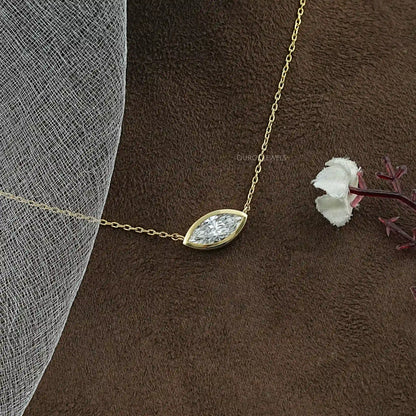East West Marquise Diamond Bezel Set Pendant Necklaces