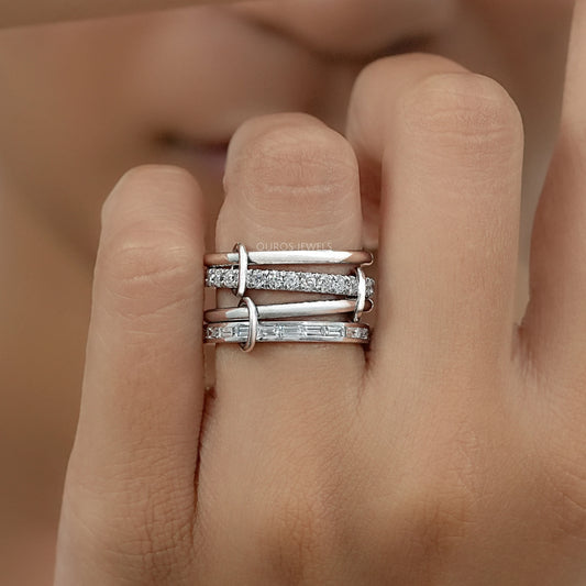 Baguette And Round Diamond Interlink Band Ring