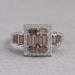 front view of brown baguette diamond cluster square halo engagement ring
