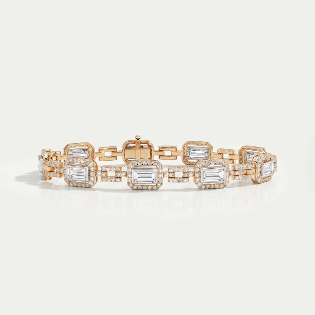 Baguette Cut Lab Grown Diamond Halo Tennis Bracelet Bracelet