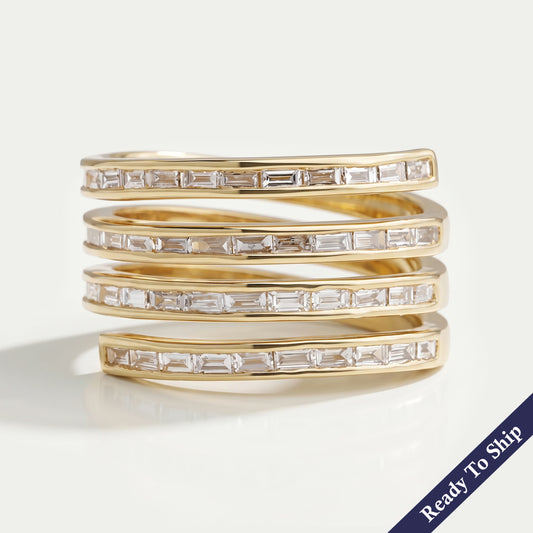 Alliance de mariage à 4 rangées de diamants baguette