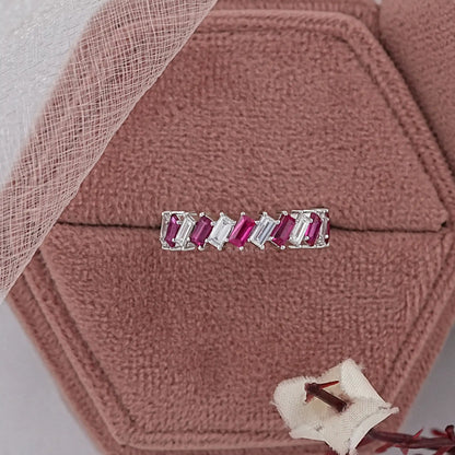 Ruby Baguette Gemstone Half Eternity Wedding Band Rings