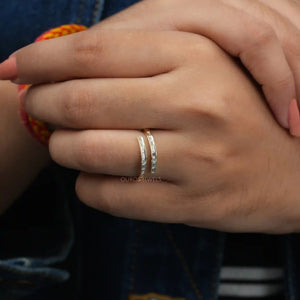 [A Women wearing Baguette Cut Lab Diamond Band]-[Ouros Jewels]