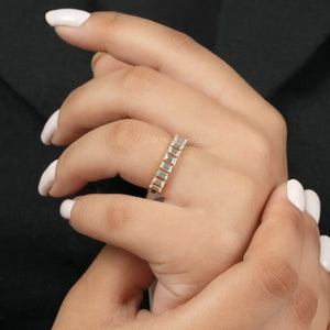 [A Women wearing Baguette Diamond Ring]-[Ouros Jewels]