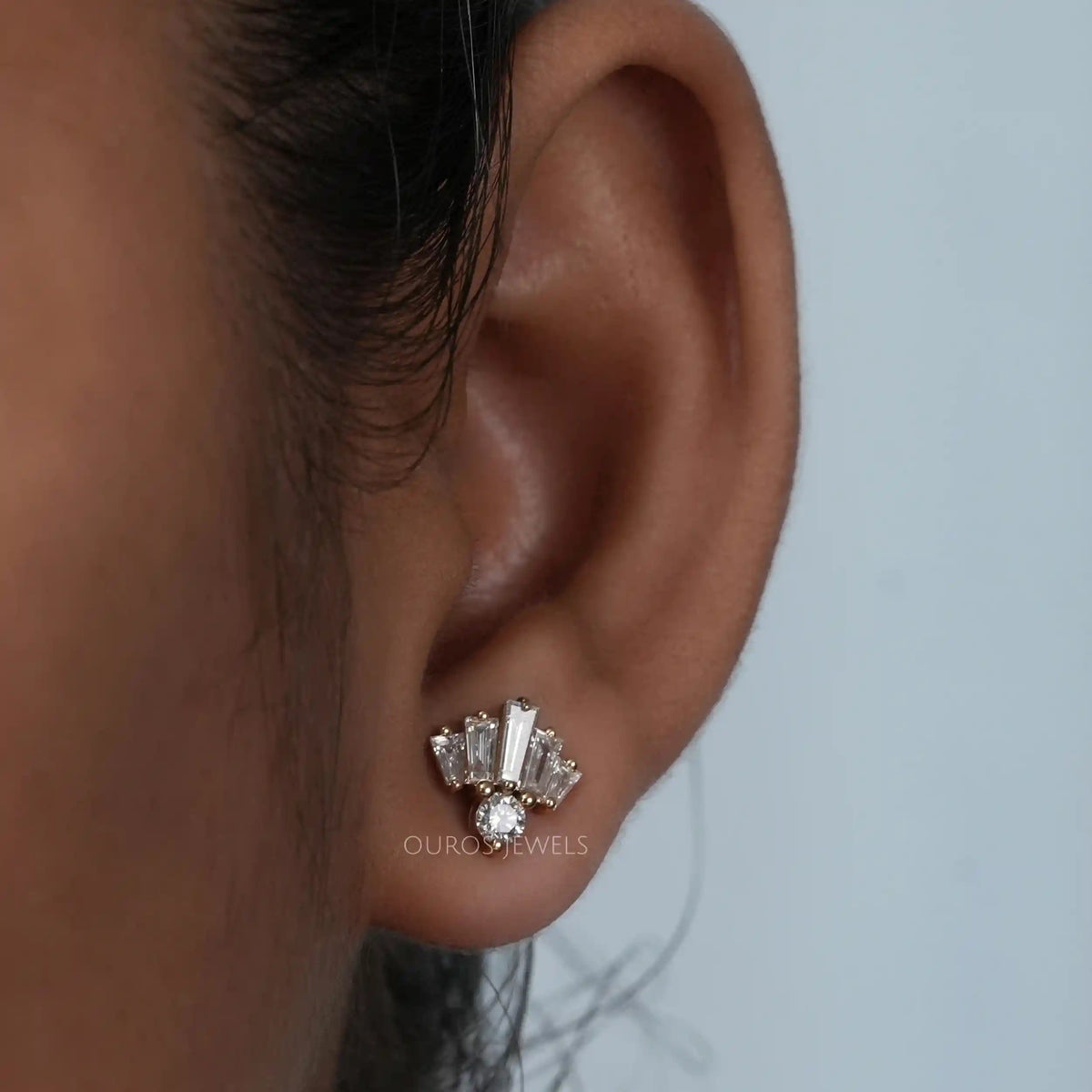 Tapered Baguette And Round Cut Lab Diamond Stud Earrings Earring