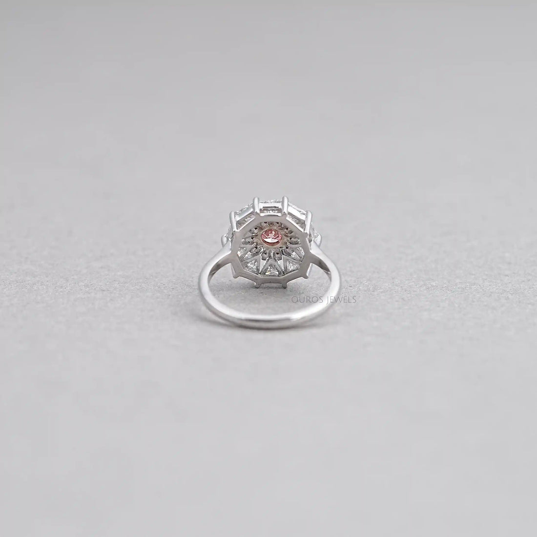 Pink Round Cut Halo Triangle Engagement Ring Rings