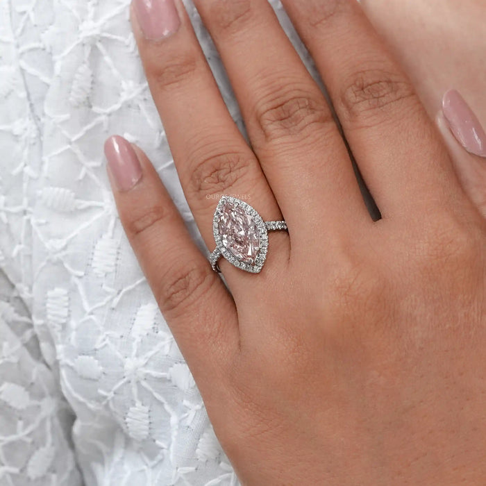 Pink Marquise Cut Halo With Accent  Diamond Engagement Ring