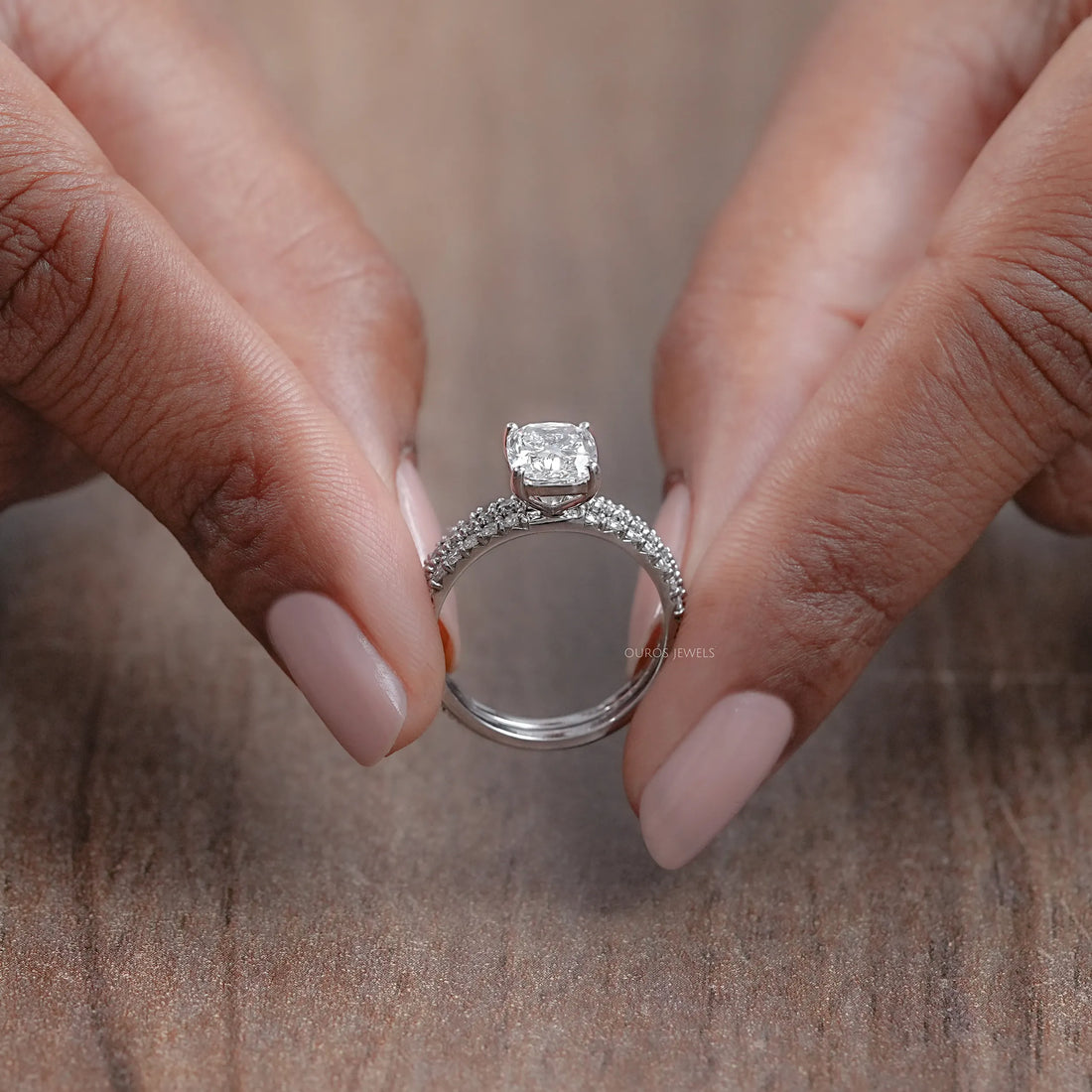 Elongated Cushion Cut Solitaire Accent Bridal Ring Set Rings