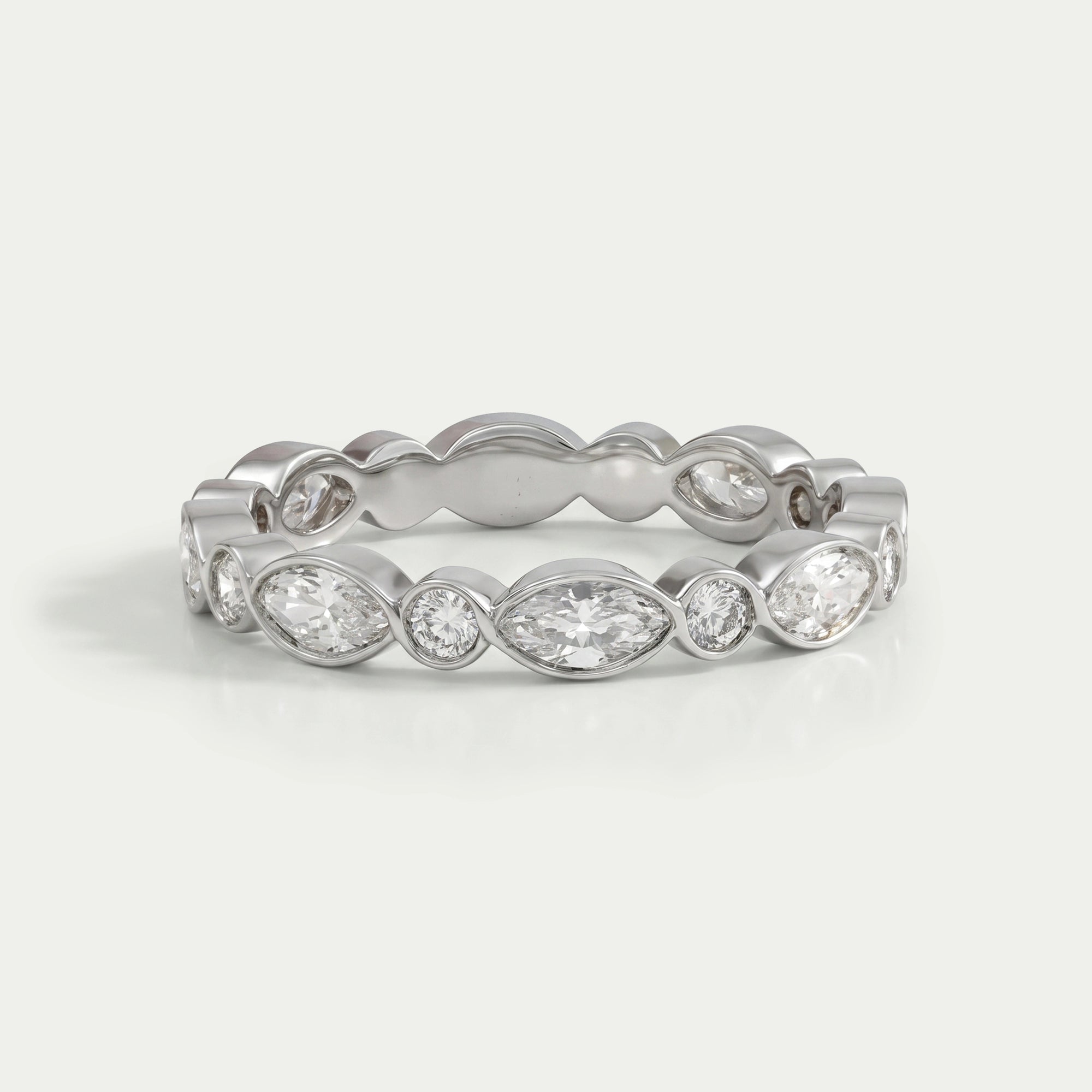 Marquise And Round Diamond Bezel Wedding Band Ring