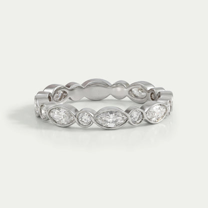 Marquise And Round Diamond Bezel Wedding Band Ring
