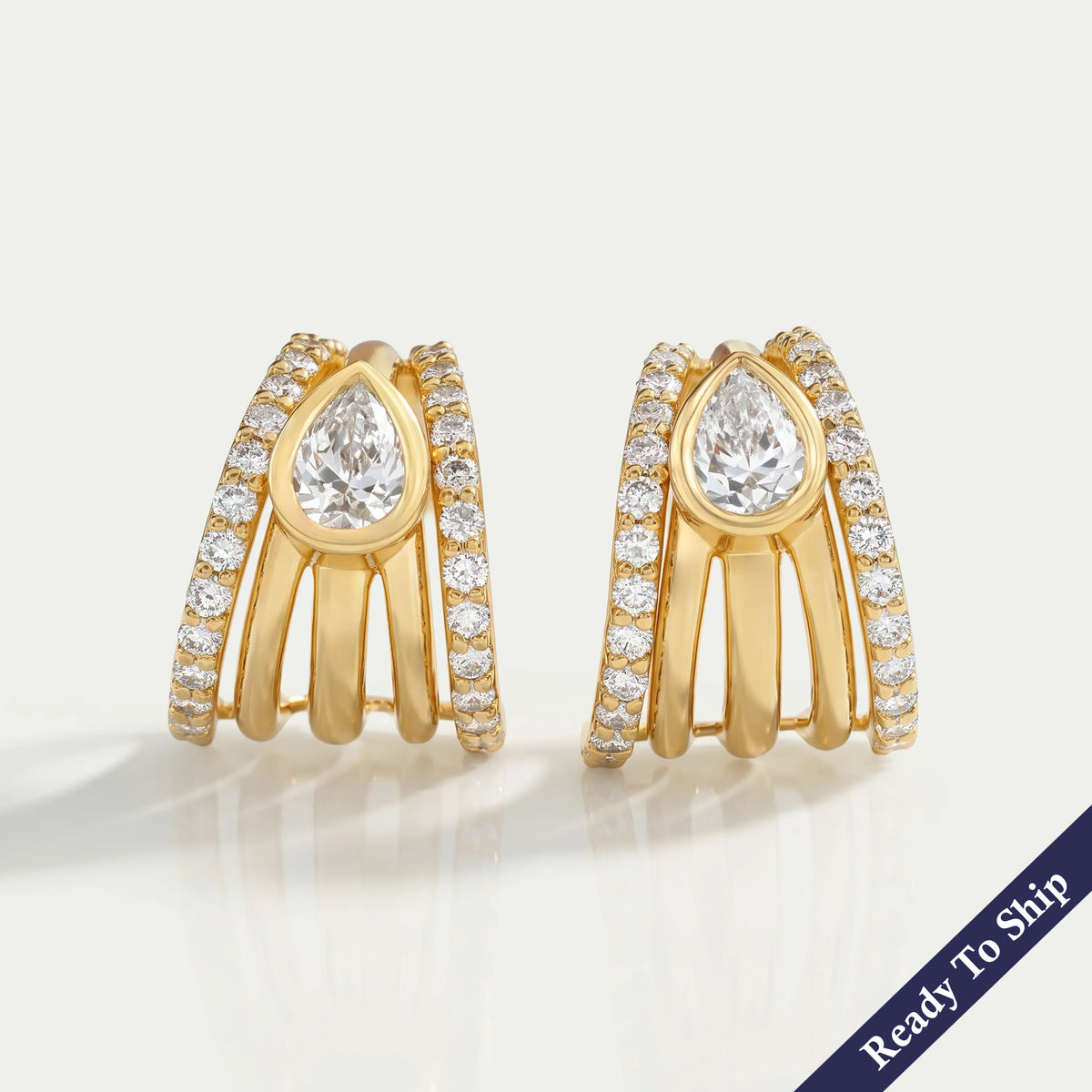 Multi Row Bezel Pear Diamond C Hoop Earrings Earring