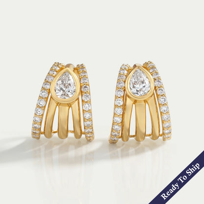 Multi Row Bezel Pear Diamond C Hoop Earrings Earring
