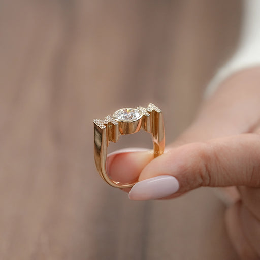 side view of mom initial letter round diamond customized ring for mom