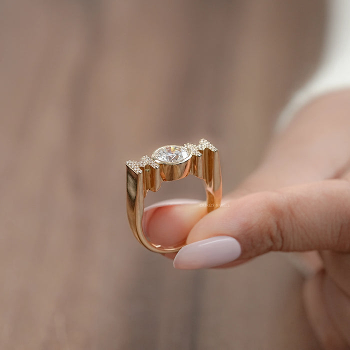 side view of mom initial letter round diamond customized ring for mom