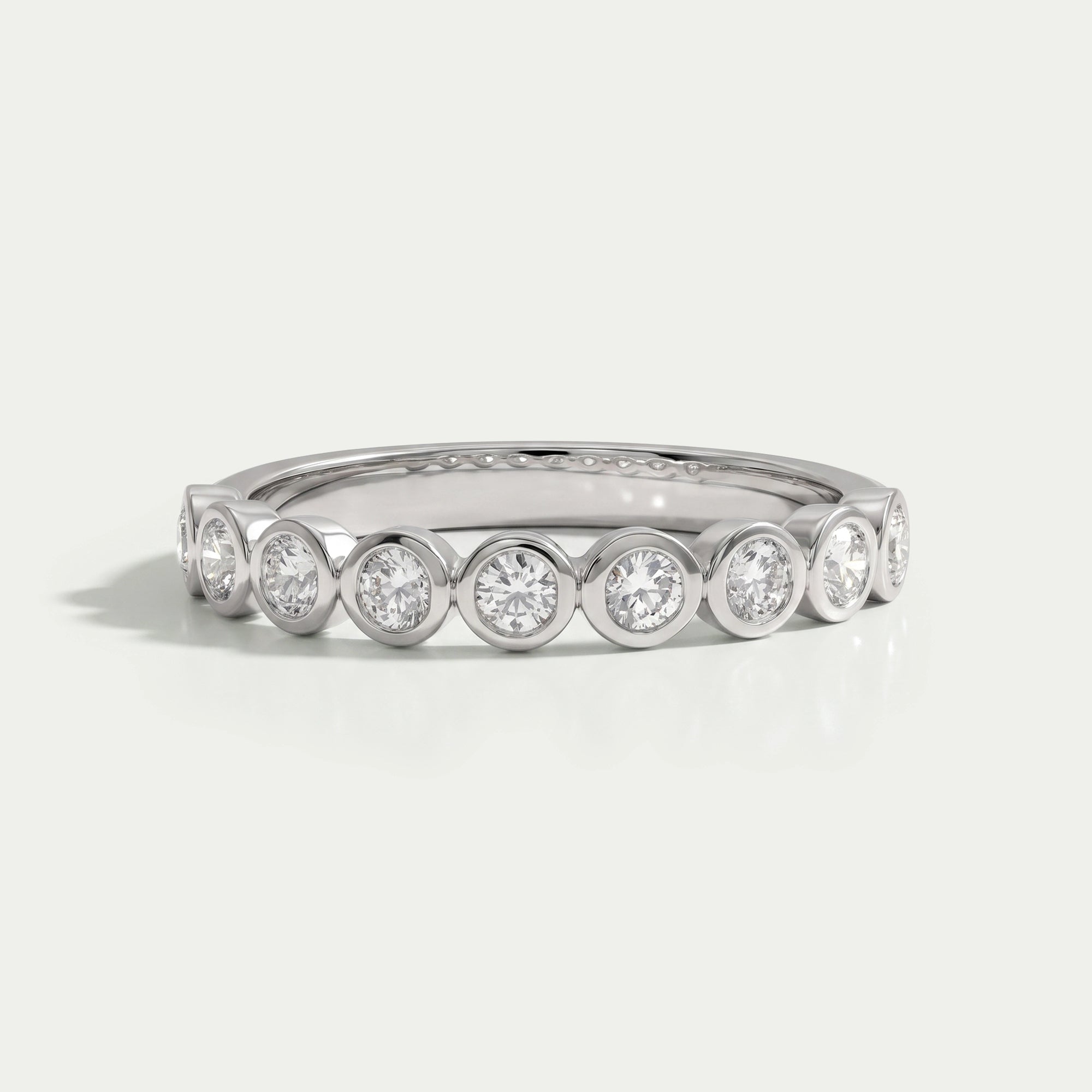 Round Diamond Bezel Set Half Eternity Band Rings