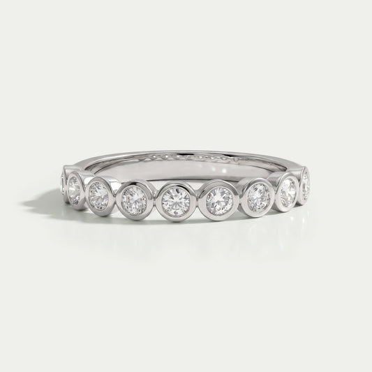 Round Diamond Bezel Set Half Eternity Band Rings