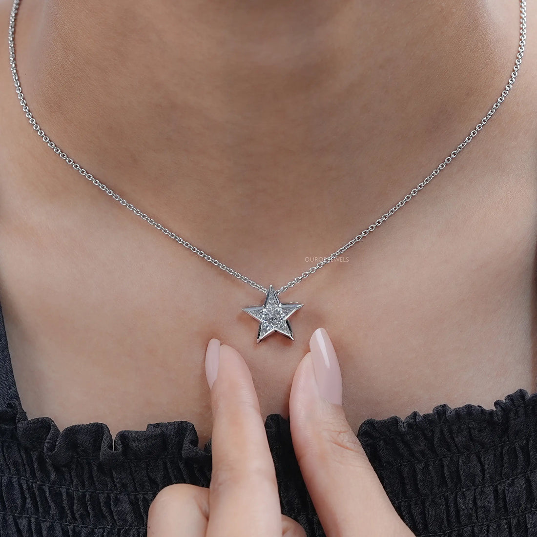 Pie Cut Diamond Star Shape Pendant Necklaces