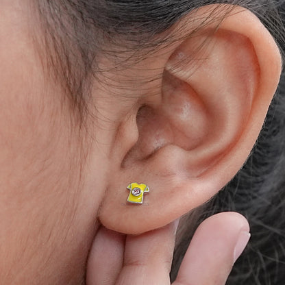 Pink Lab Diamond Yellow Enamel T shirt Stud For Kids
