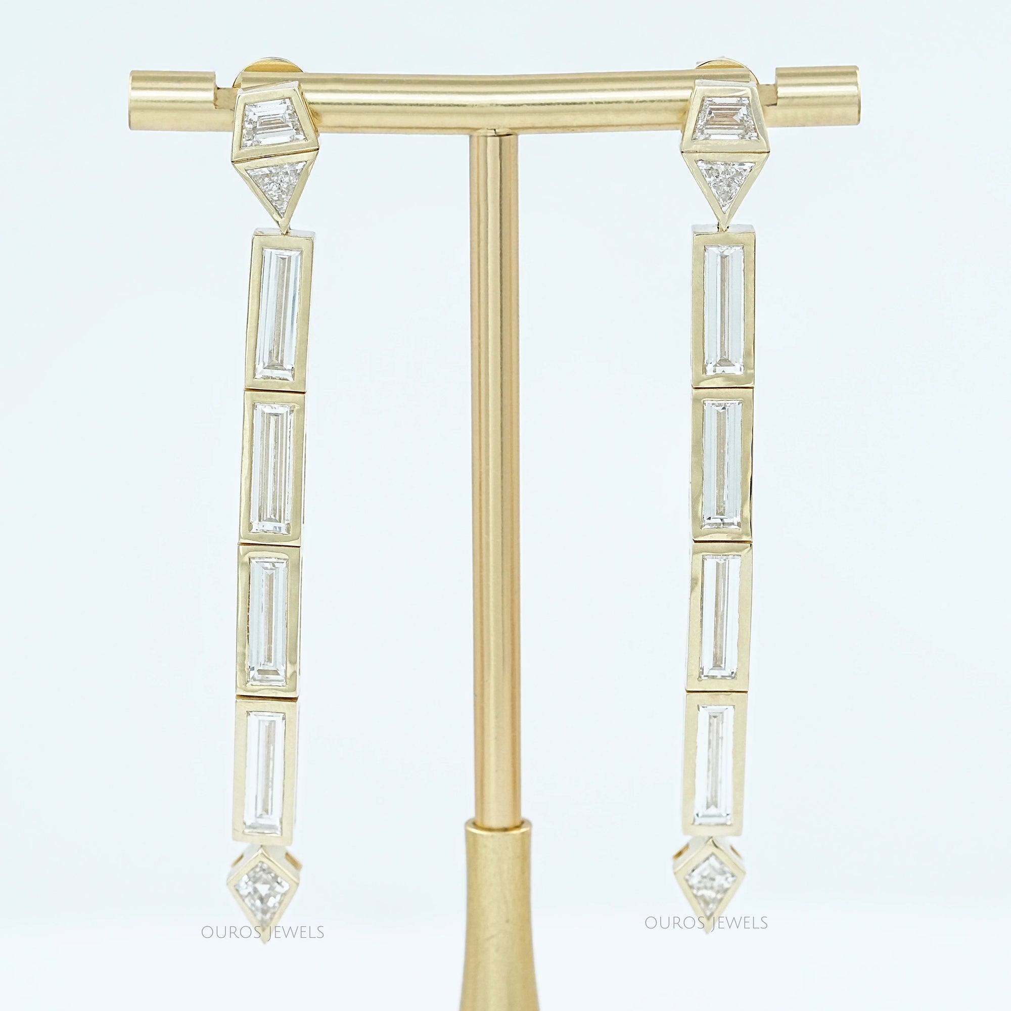 Multi Shape Lab Diamond Bezel Set Linear Drop Earrings Earrings