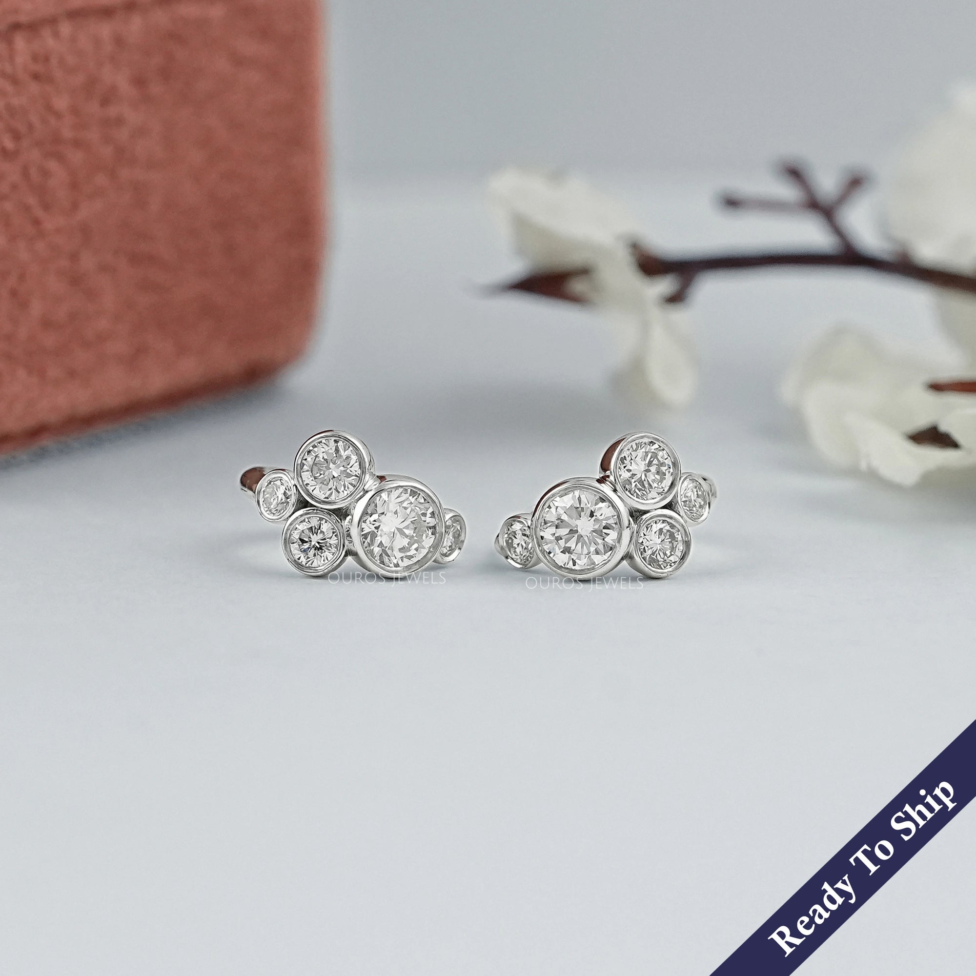 Round Diamond Bezel Set Huggie Hoop Earrings