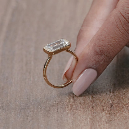 East West Bezel Emerald Diamond Engagement Ring Rings