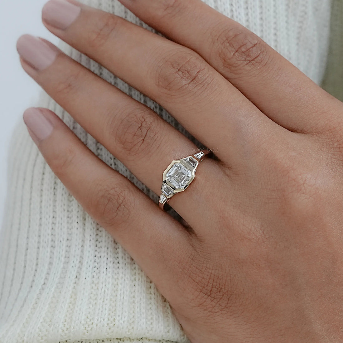 Five Stone Asscher And Trapezoid Diamond Bezel Set Ring Rings