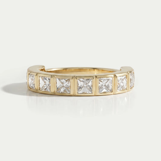 Bezel Set French Cut Diamond Half Eternity Band Ring