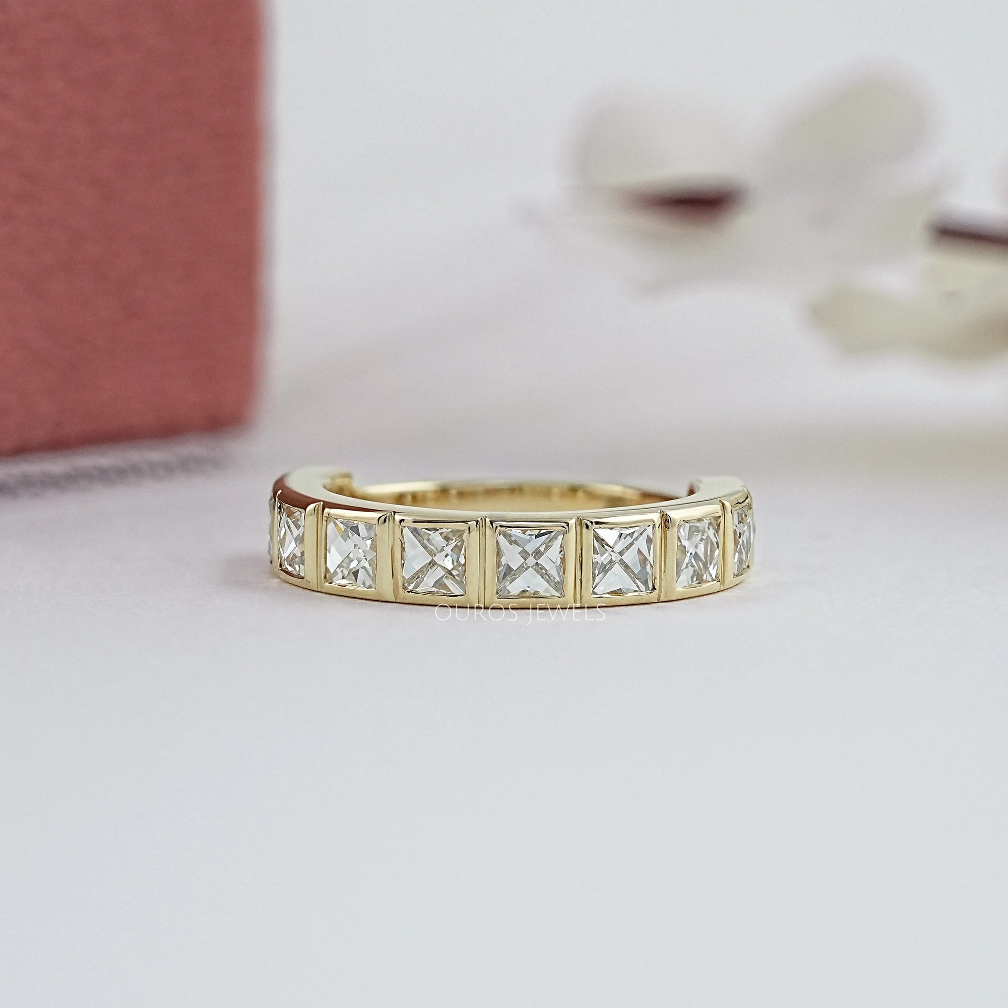 Bezel Set French Cut Diamond Half Eternity Band