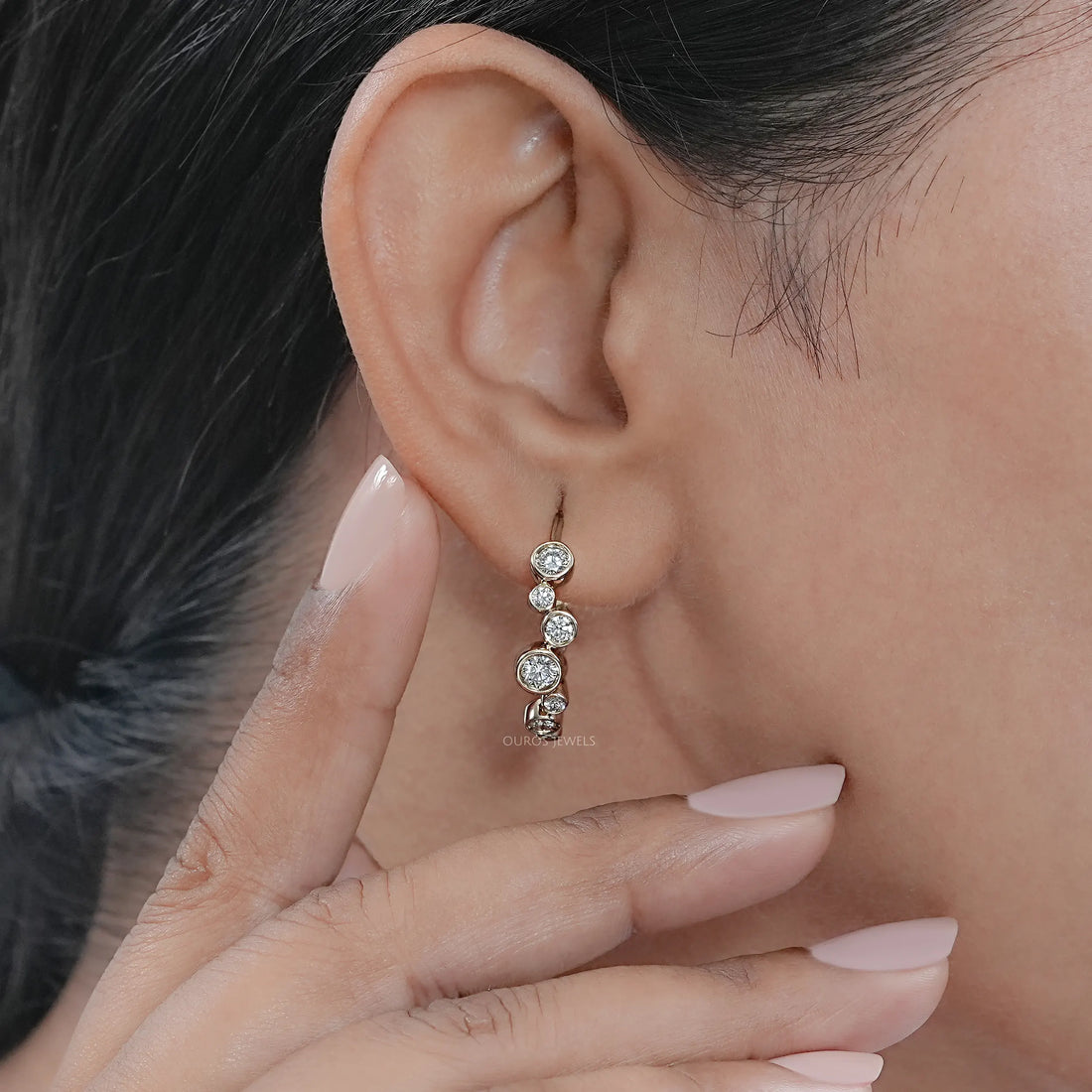 Round Lab Diamond Bezel Set Hoop Earrings Earring