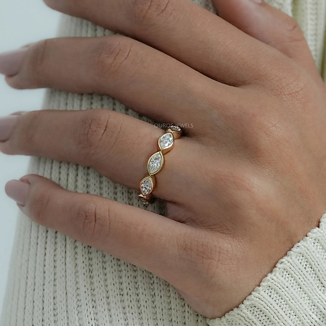 East West Marquise Diamond Bezel Set Half Eternity Band Ring