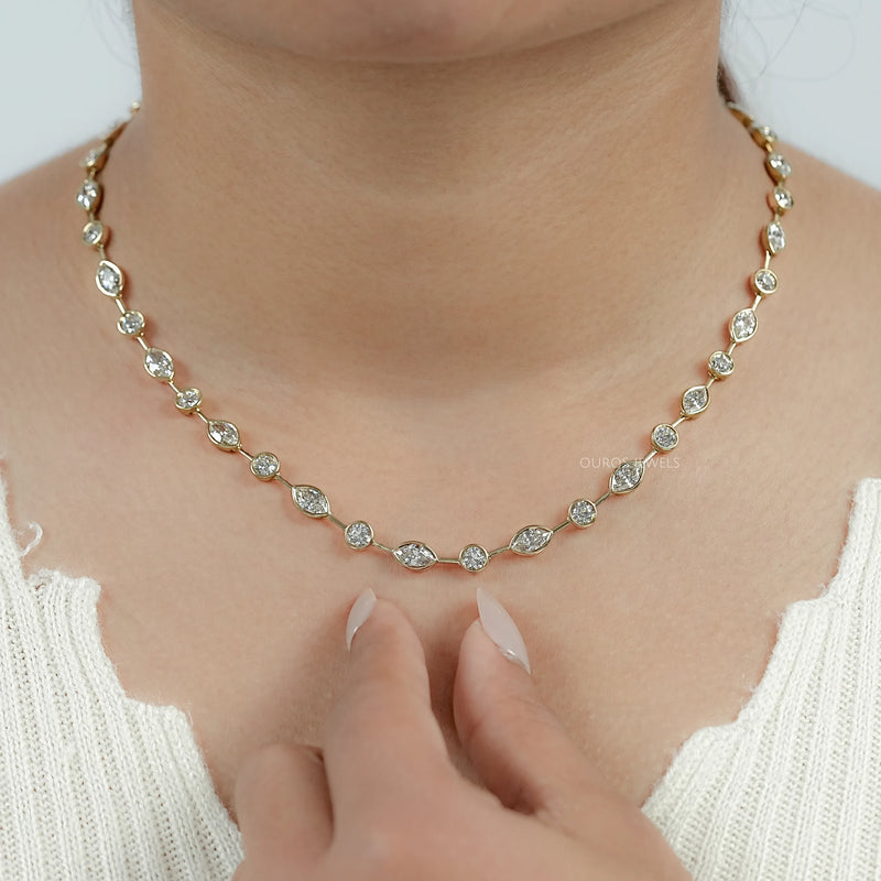 Bezel Set Old Mine Marquise Diamond Necklace