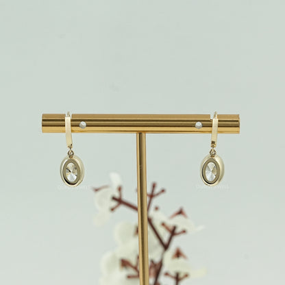Oval Diamond Bezel Set Drop Hoop Earrings Earrings