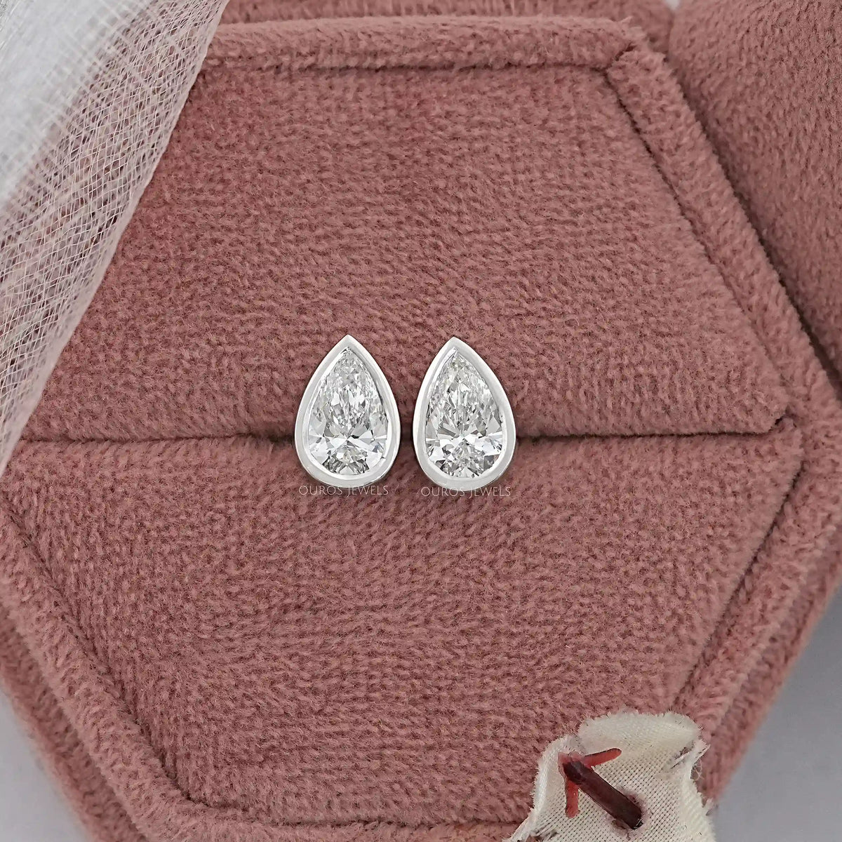Bezel Set Pear Lab Diamond Stud Earrings