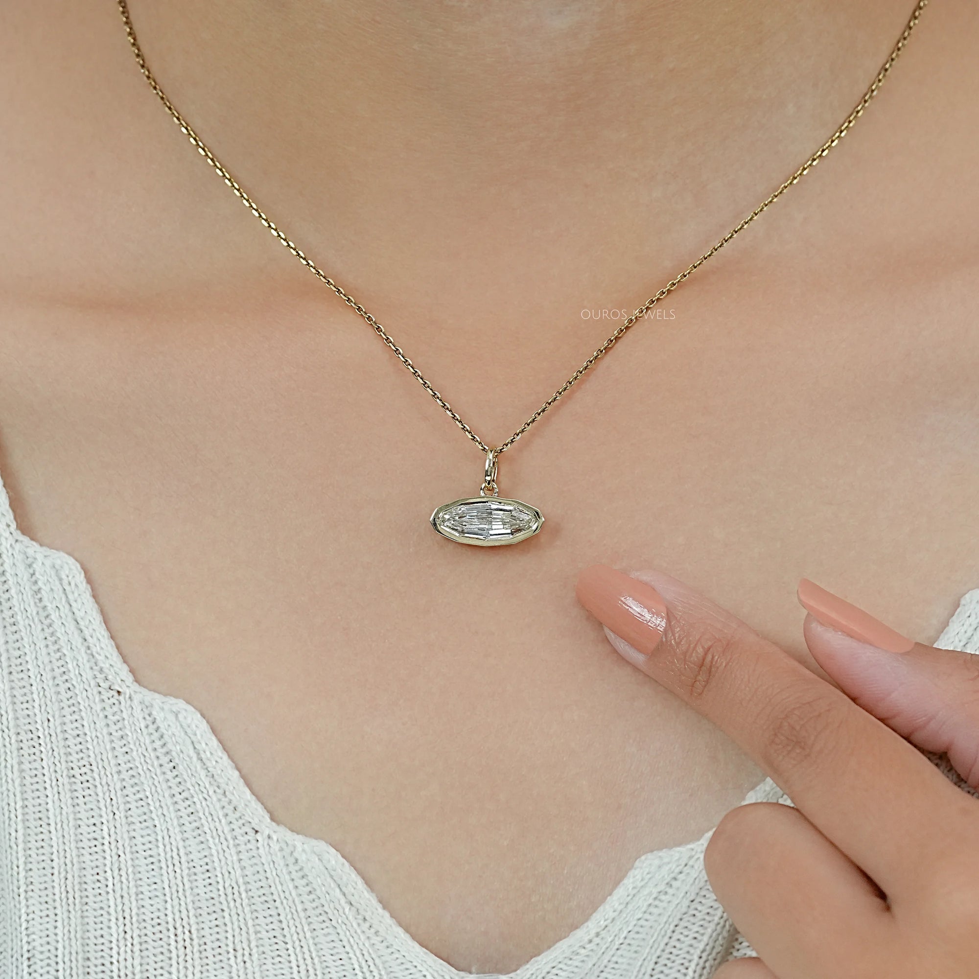 East West Step Cut Moval Bezel Set Pendant