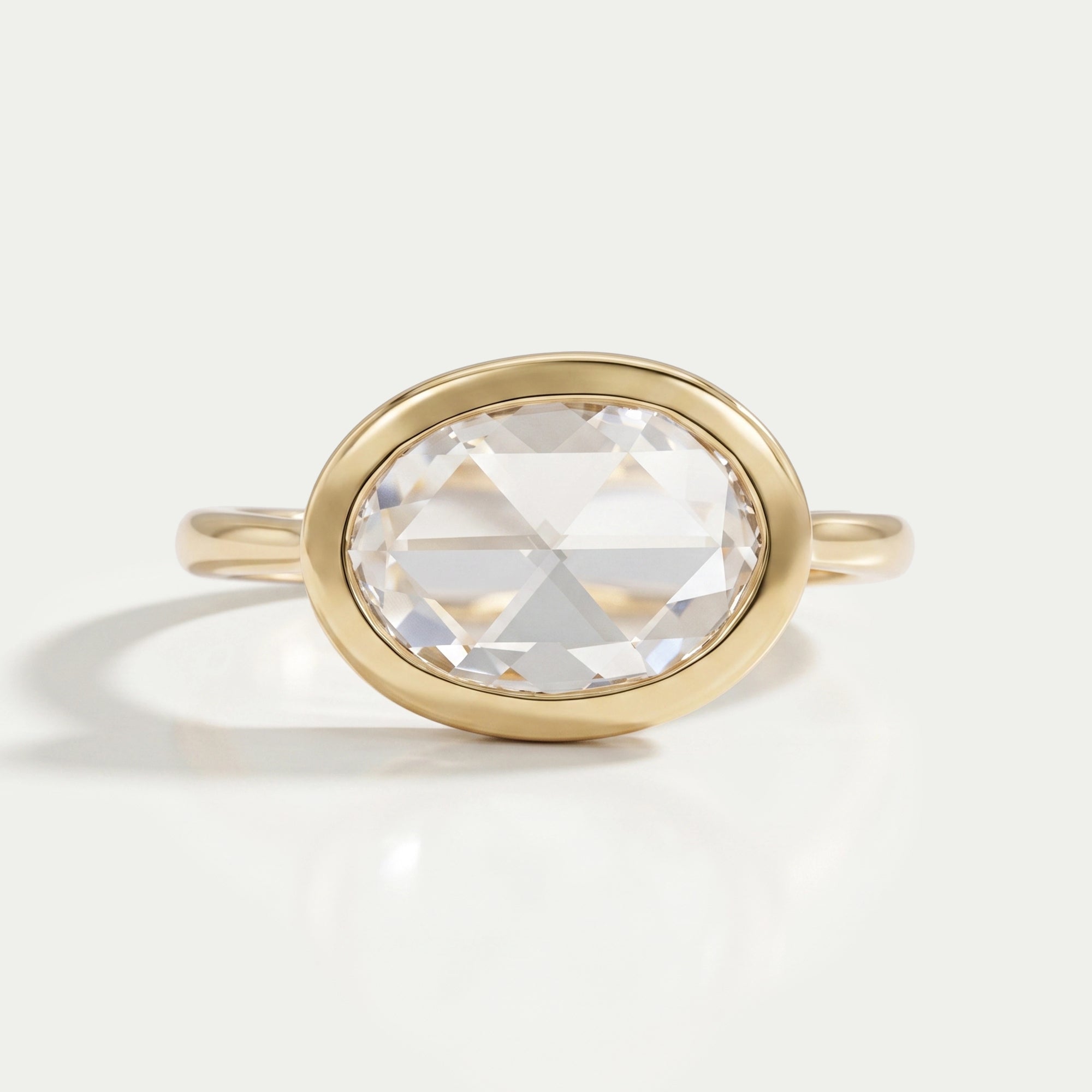 East West Rose Cut Oval Lab Diamond Bezel Solitaire Ring