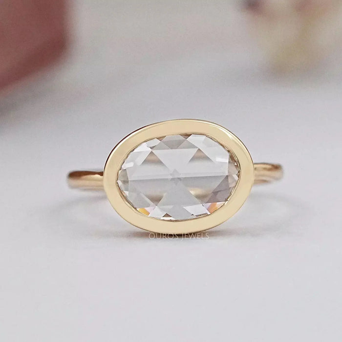 East West Rose Cut Oval Lab Diamond Bezel Solitaire Ring