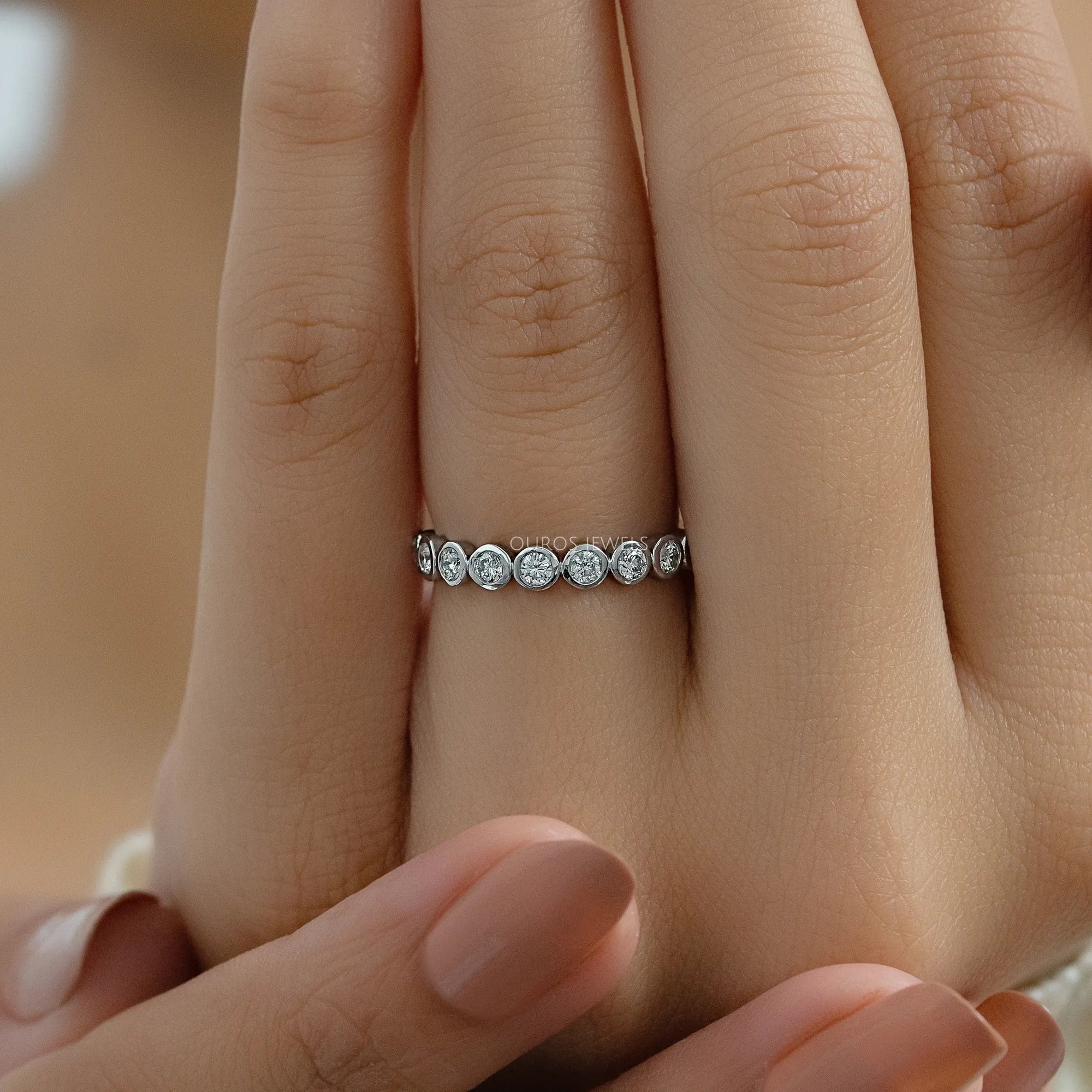 Round Diamond Bezel Set Half Eternity Band Rings