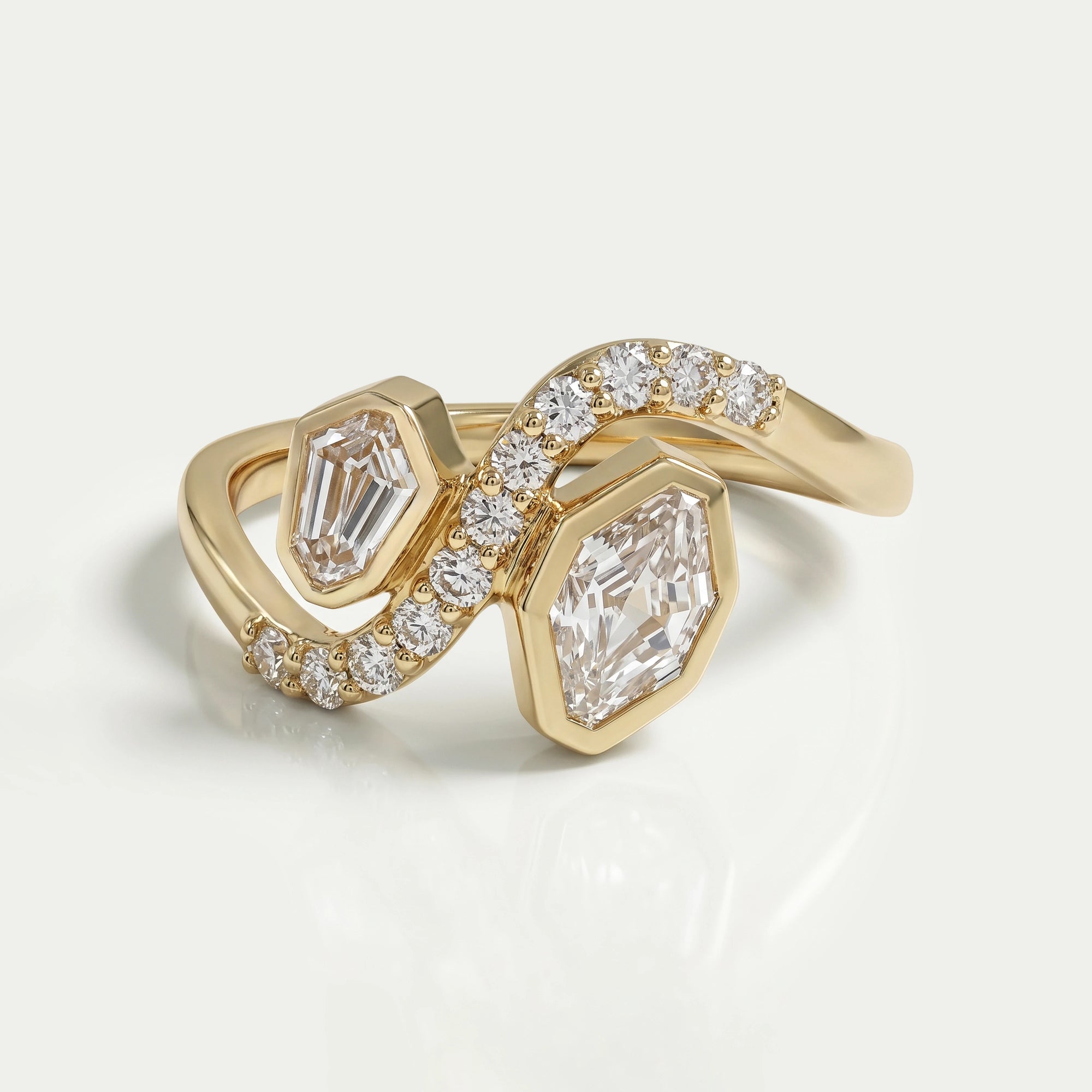 Bezel Set Shied Cut Bypass Wedding Ring