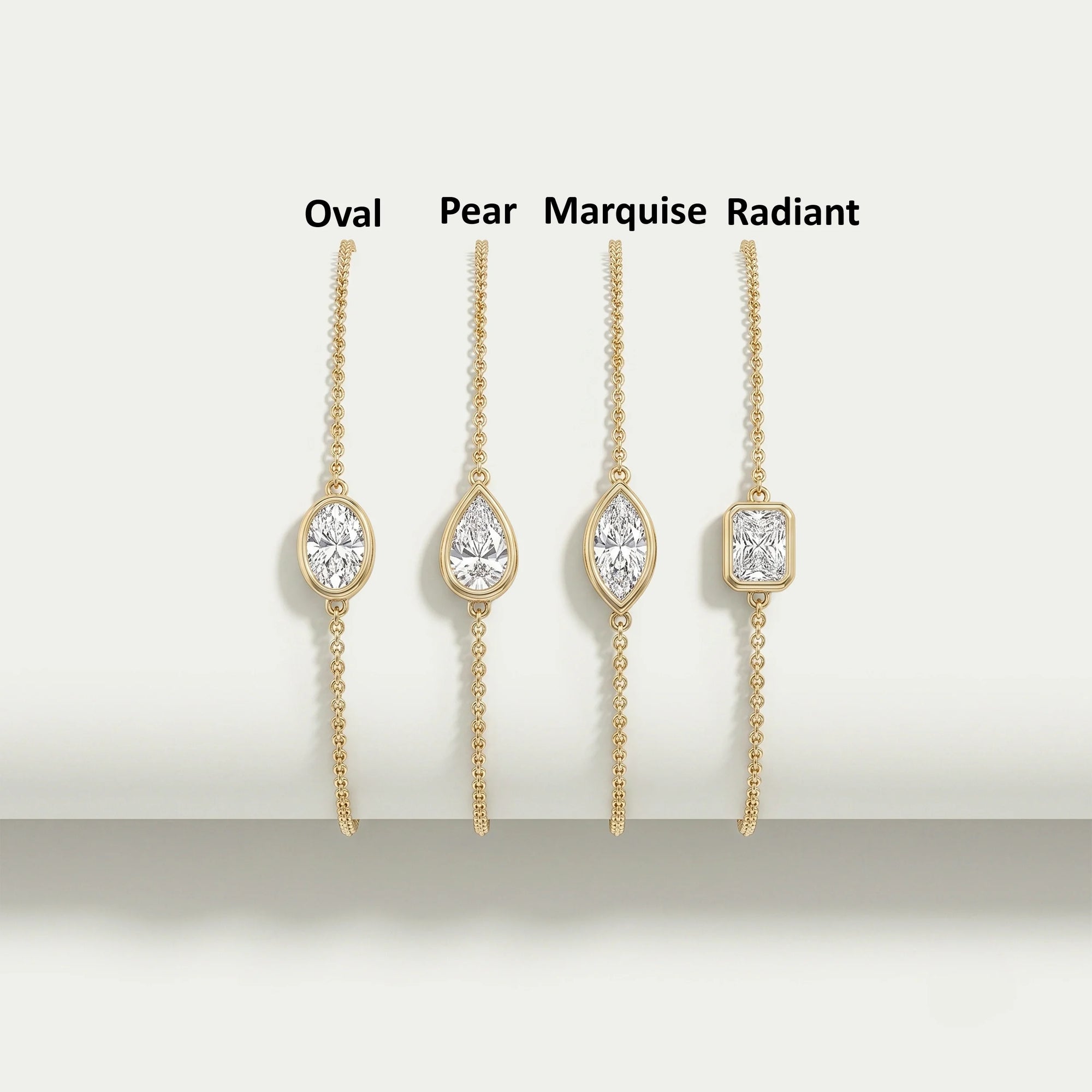 Multi Lab Diamond Bezel Set Solitaire Chain Bracelet