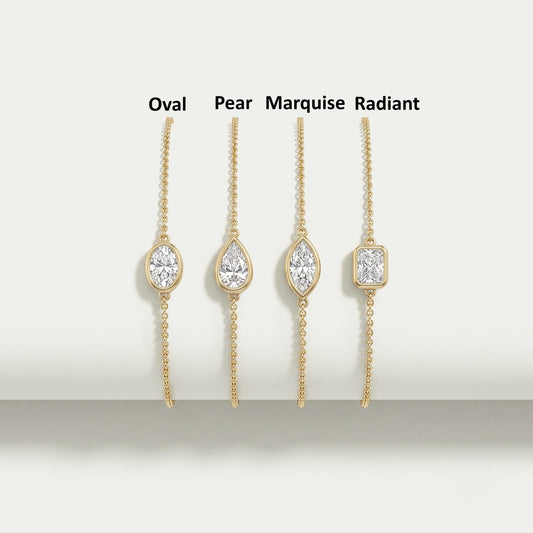 Multi Lab Diamond Bezel Set Solitaire Chain Bracelet