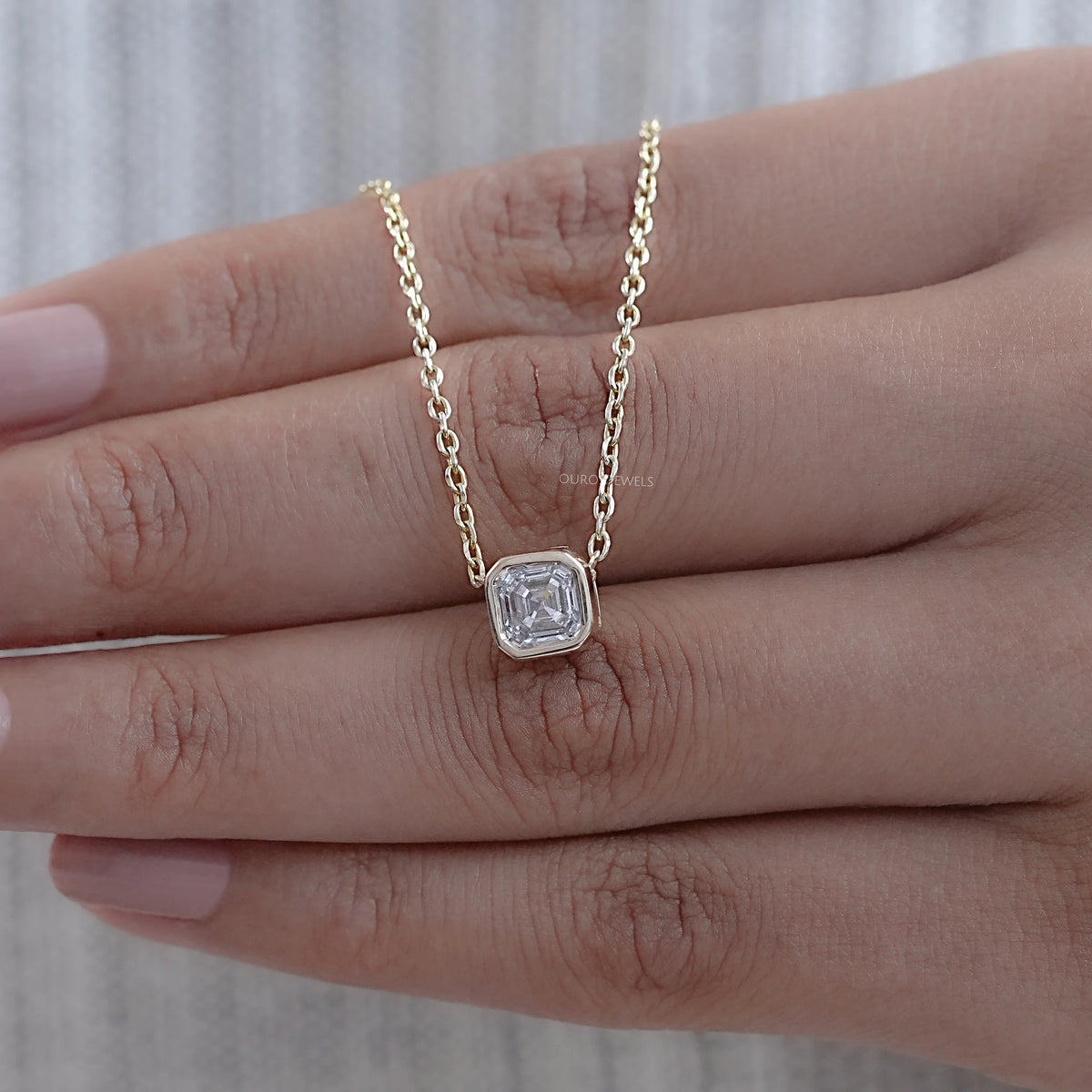 Bezel Set Asscher Cut Lab Diamond Pendant Necklaces