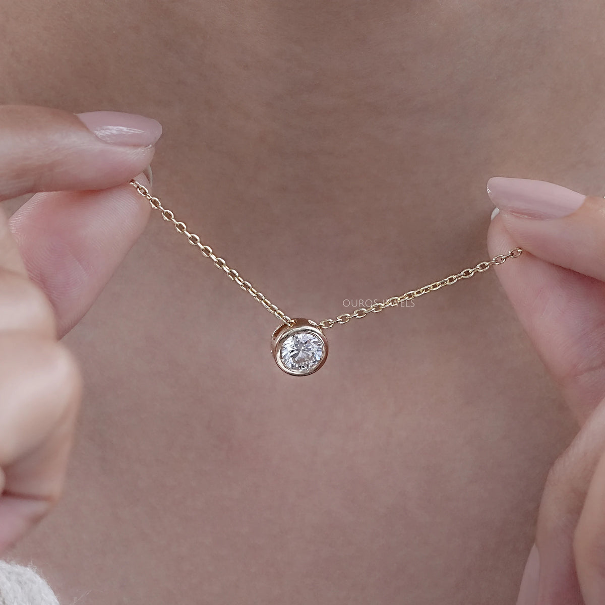 Bezel-Set Round Diamond Solitaire Pendant Necklaces
