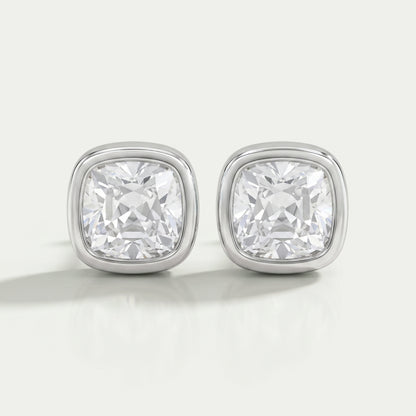 Square Old Mine Cushion Diamond Bezel Stud Earrings Earrings