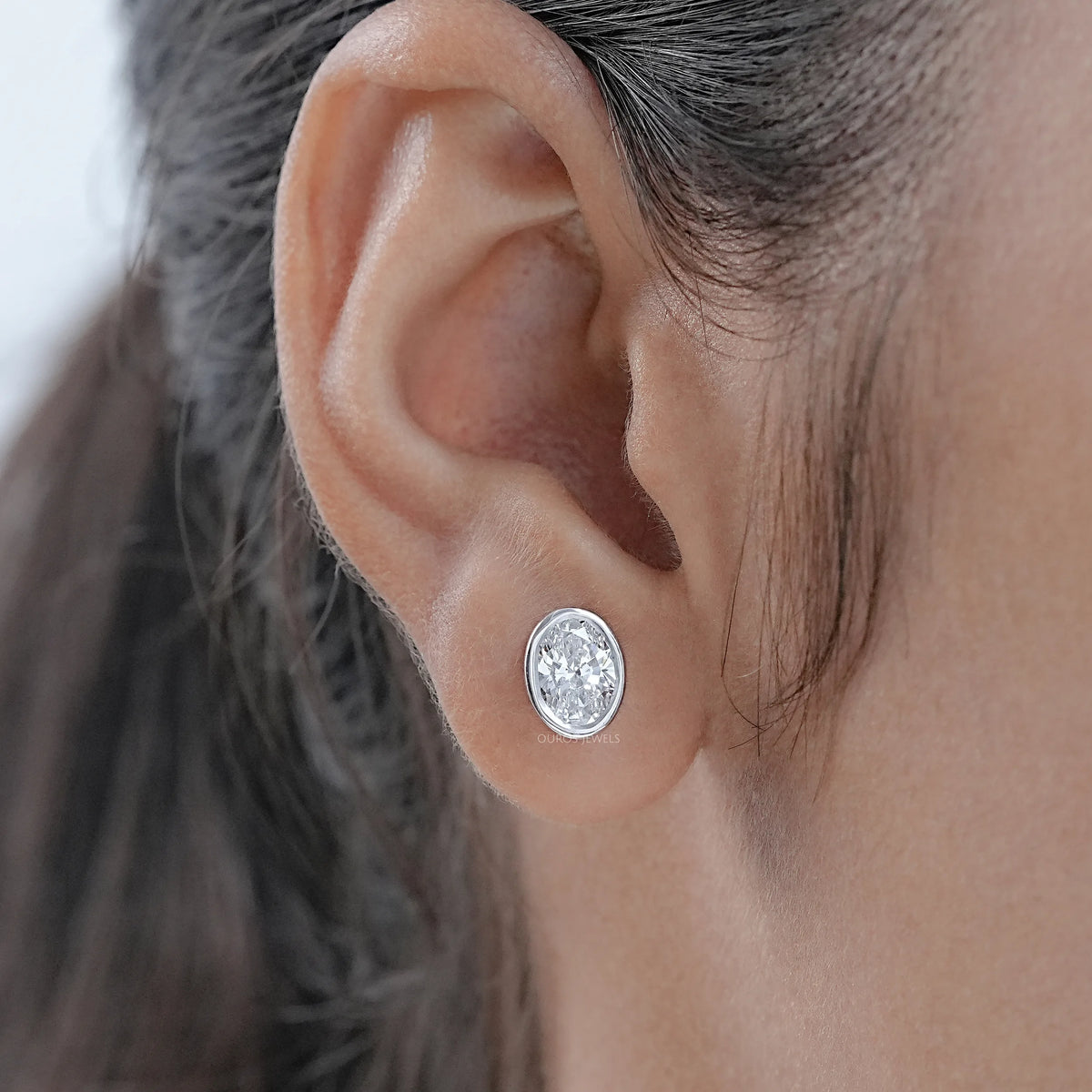 Oval Diamond Bezel Stud Earrings