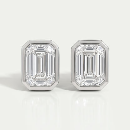 Emerald Diamond Bezel Set Stud Earrings Earrings