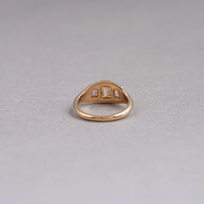 Bezel Set Yellow Emerald Cut 3 Stone Diamond Ring