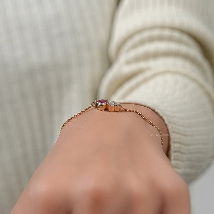 Pink Heart Gemstone Toi Moi Chain Bracelet